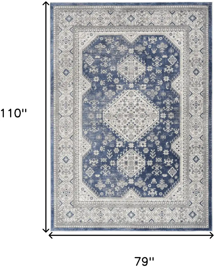 Blue and Gray Medallion Power Loom Area Rug Photo 3