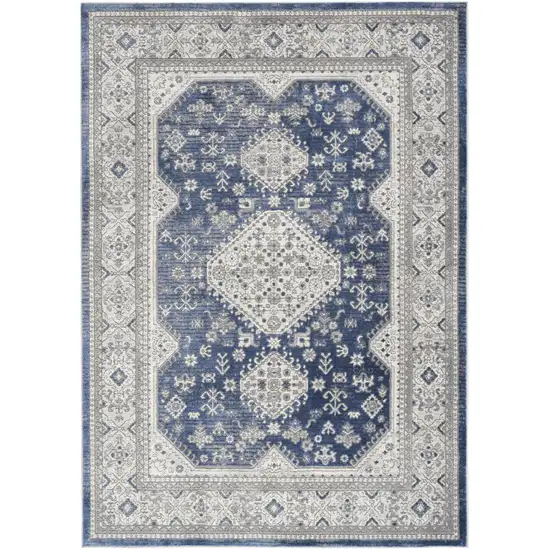 Blue and Gray Medallion Power Loom Area Rug Photo 8