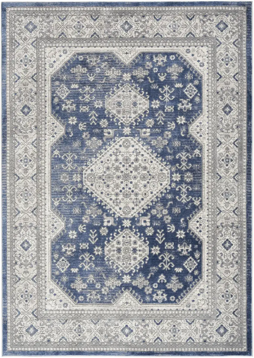 Blue and Gray Medallion Power Loom Area Rug Photo 8