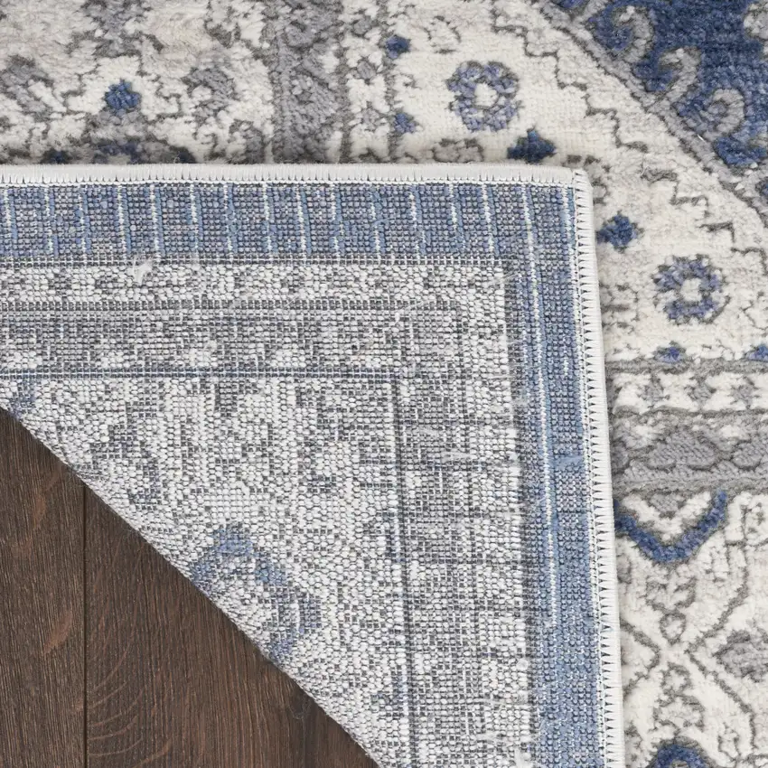 Blue and Gray Medallion Power Loom Area Rug Photo 8