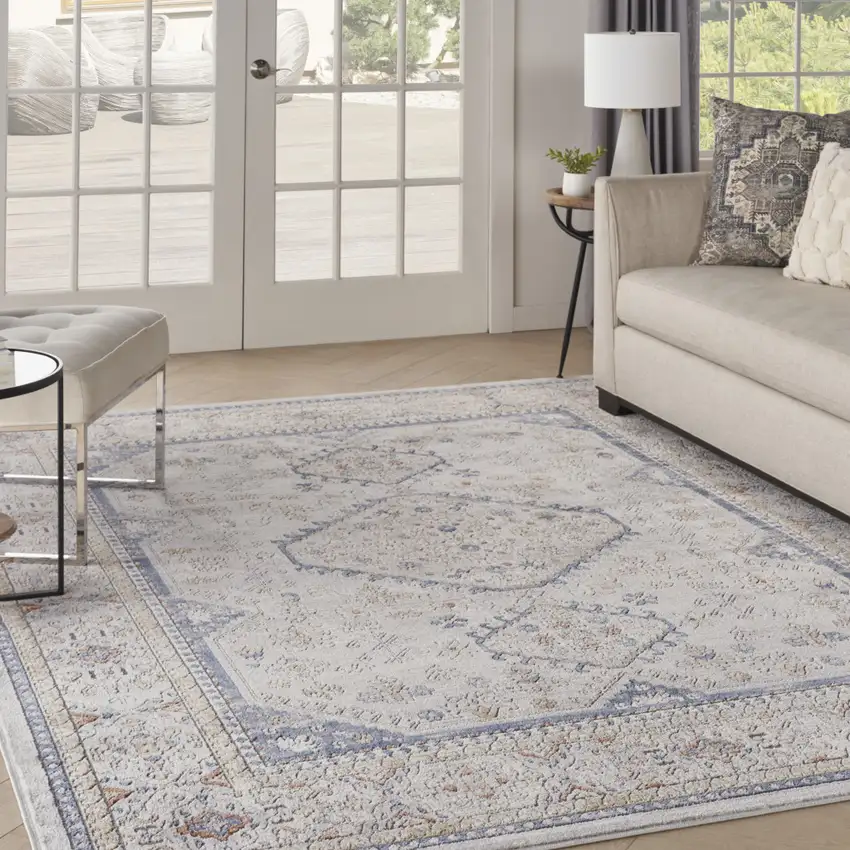 Blue and Gray Medallion Power Loom Area Rug Photo 5
