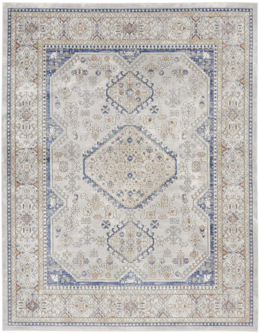 Blue and Gray Medallion Power Loom Area Rug Photo 2