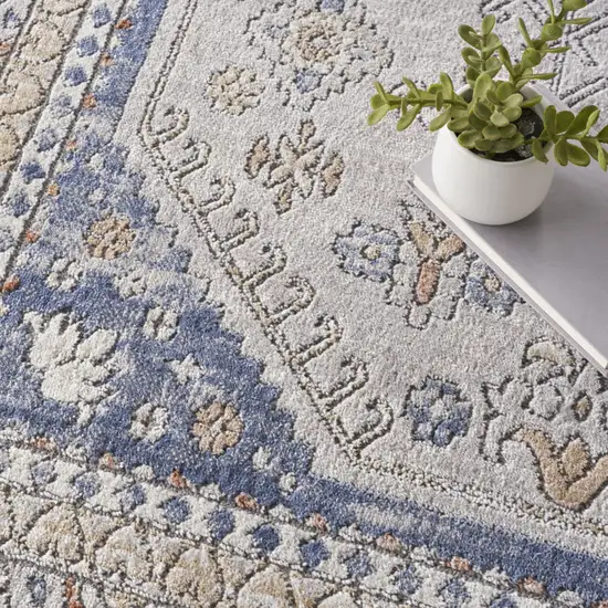 Blue and Gray Medallion Power Loom Area Rug Photo 6