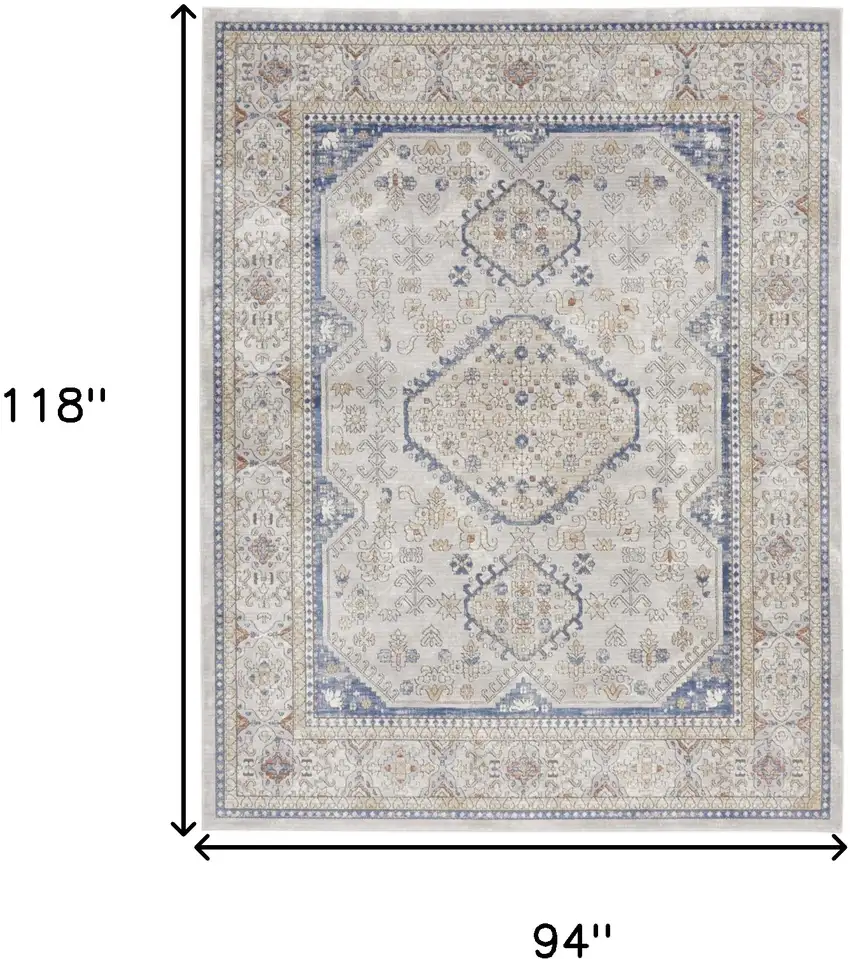 Blue and Gray Medallion Power Loom Area Rug Photo 3
