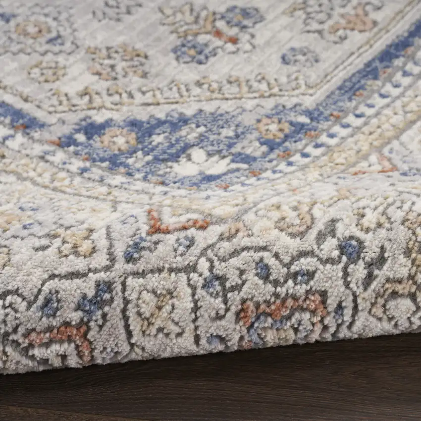Blue and Gray Medallion Power Loom Area Rug Photo 6