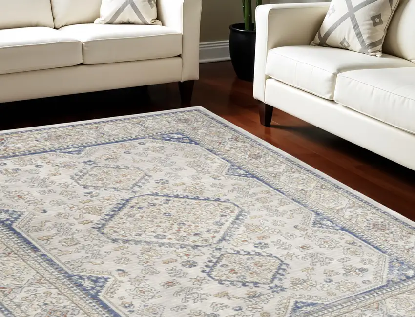 Blue and Gray Medallion Power Loom Area Rug Photo 1