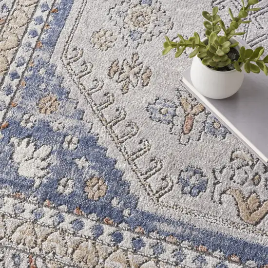 Blue and Gray Medallion Power Loom Area Rug Photo 5