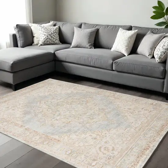 Tan And Gray Medallion Distressed Area Rug Photo 1