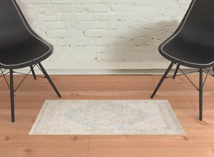 Blue and Gray Medallion Power Loom Distressed Area Rug Photo 2