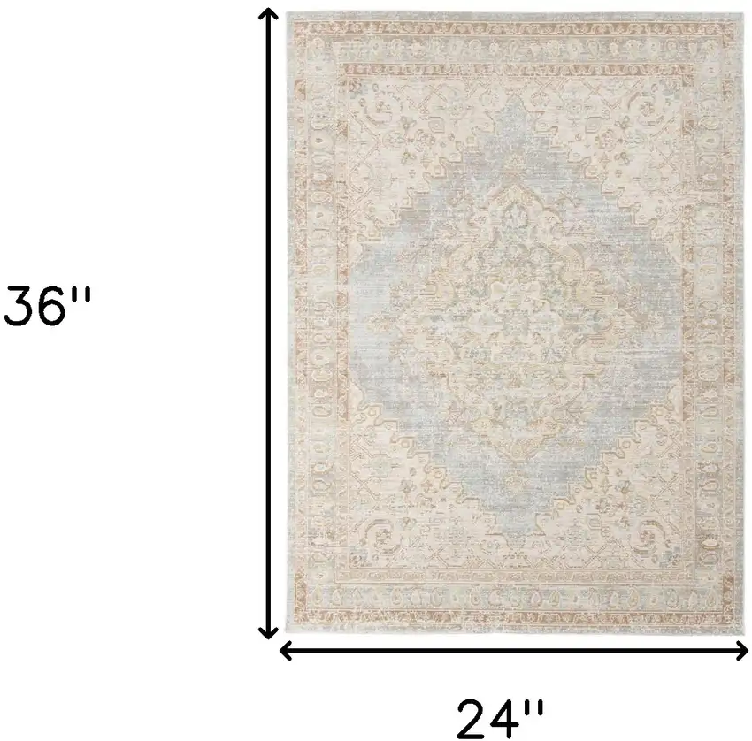 Blue and Gray Medallion Power Loom Distressed Area Rug Photo 7