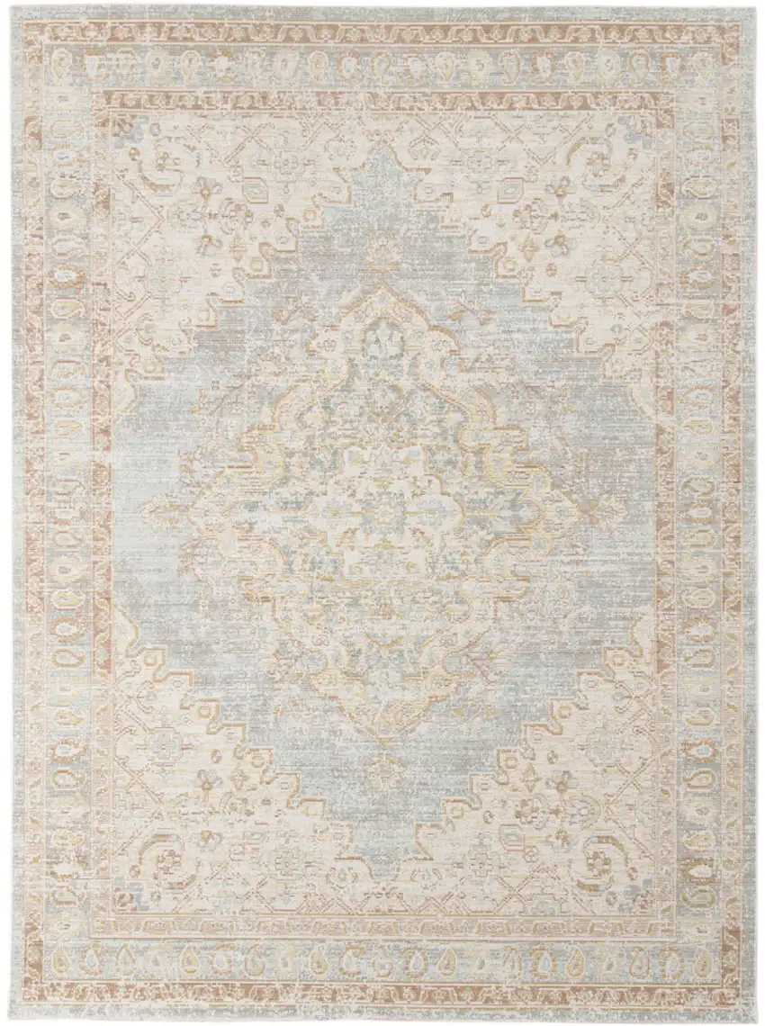 Blue and Gray Medallion Power Loom Distressed Area Rug Photo 1