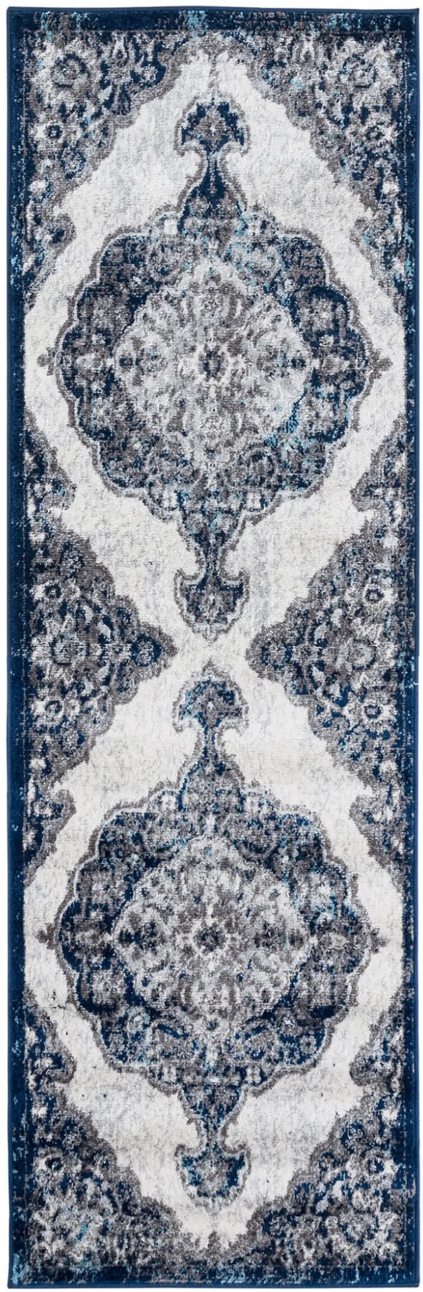 Blue and Gray Medallion Power Loom Runner Rug Photo 1