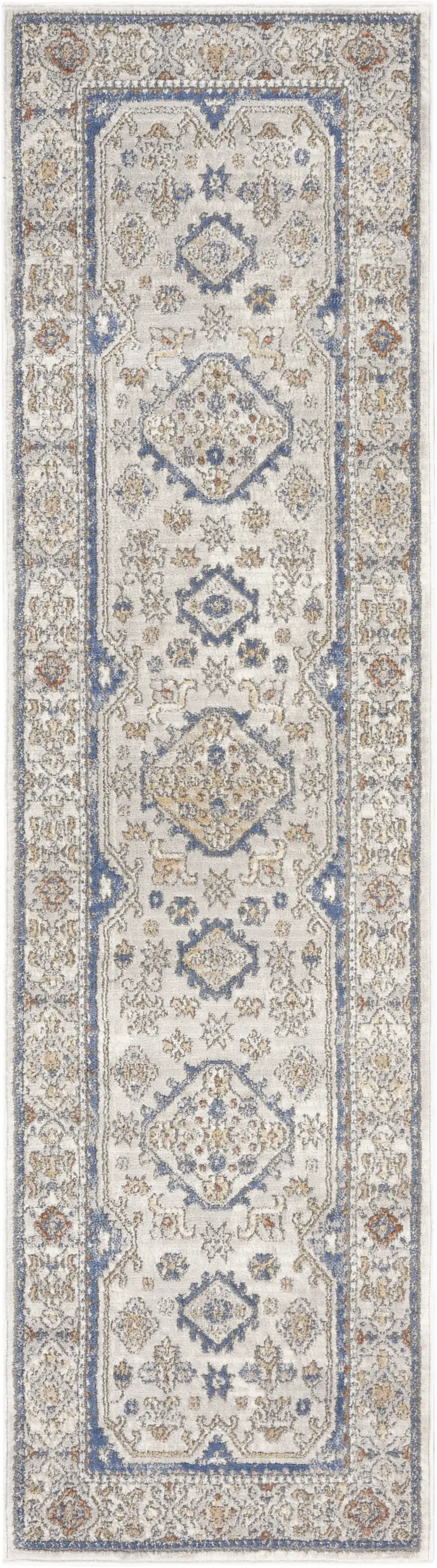 Blue and Gray Medallion Power Loom Runner Rug Photo 2