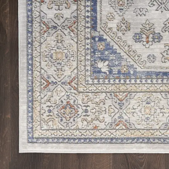 8' Blue And Gray Medallion Runner Rug Photo 6