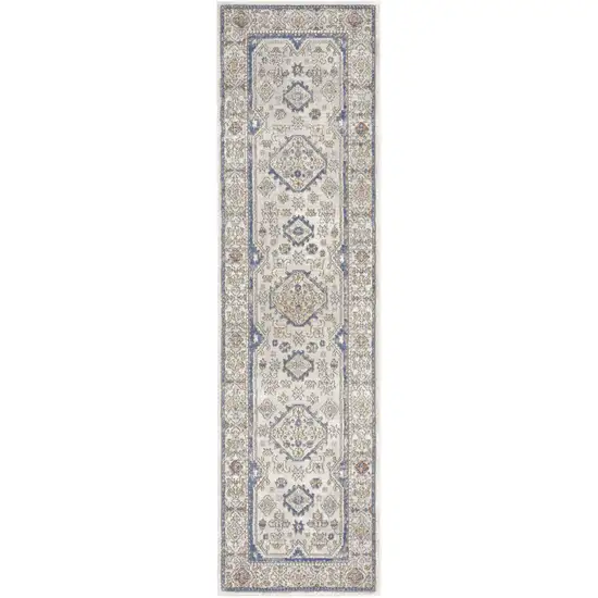 8' Blue And Gray Medallion Runner Rug Photo 4