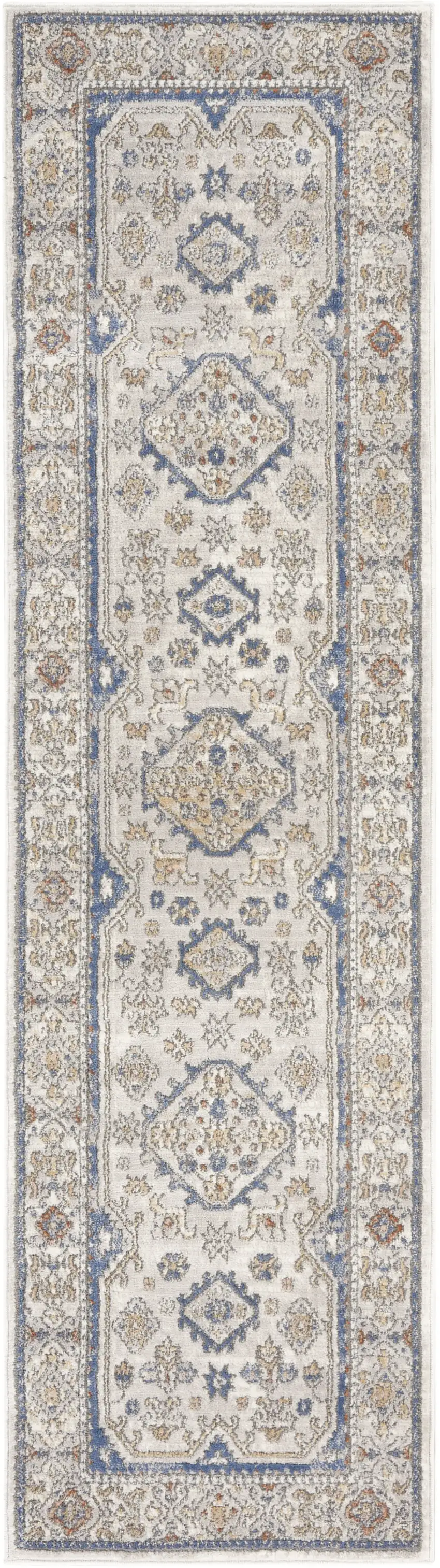 8' Blue And Gray Medallion Runner Rug Photo 4