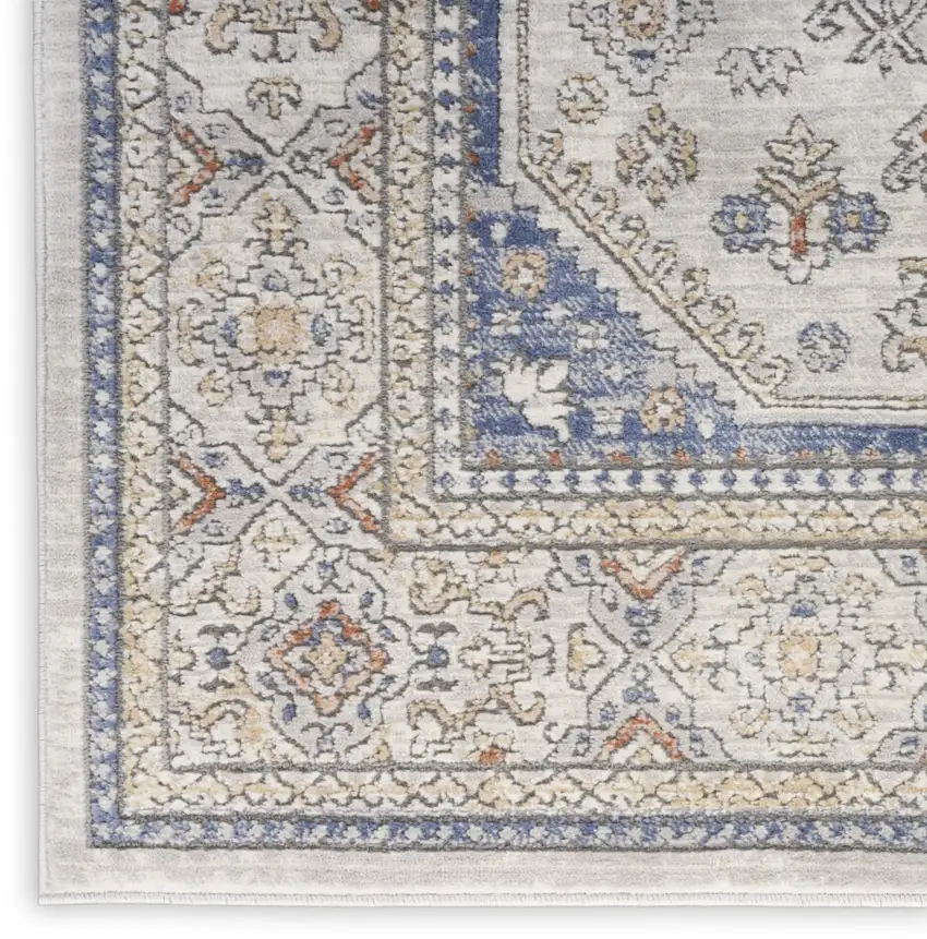 8' Blue And Gray Medallion Runner Rug Photo 9