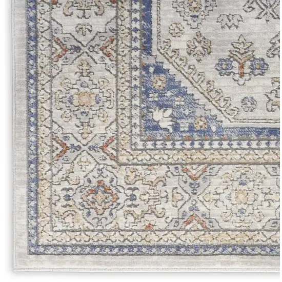 8' Blue And Gray Medallion Runner Rug Photo 9