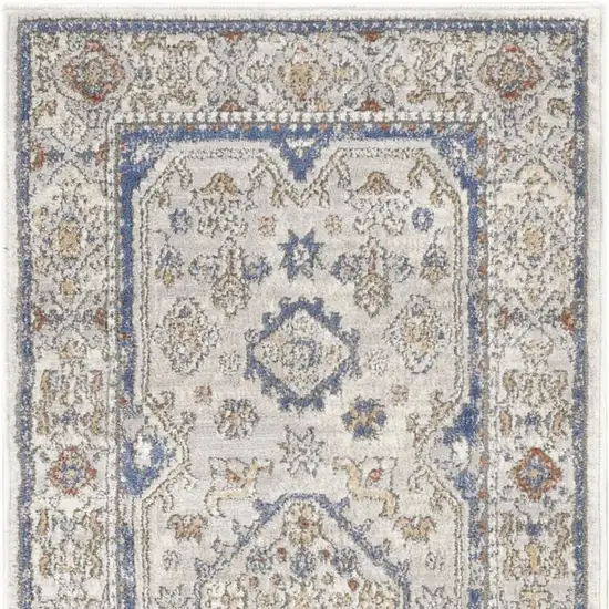 8' Blue And Gray Medallion Runner Rug Photo 1