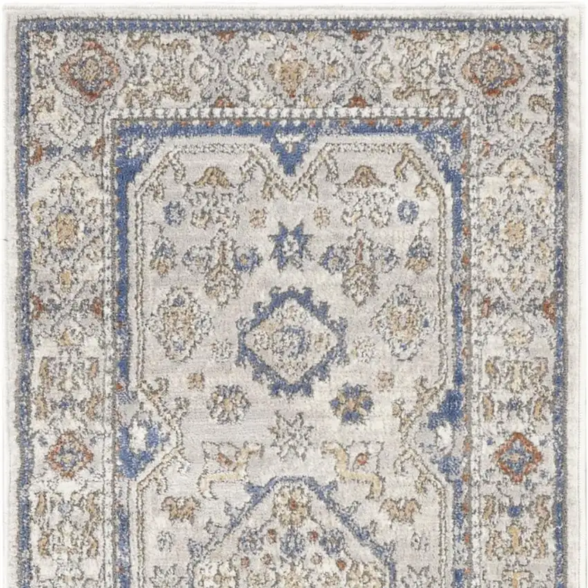 8' Blue And Gray Medallion Runner Rug Photo 1