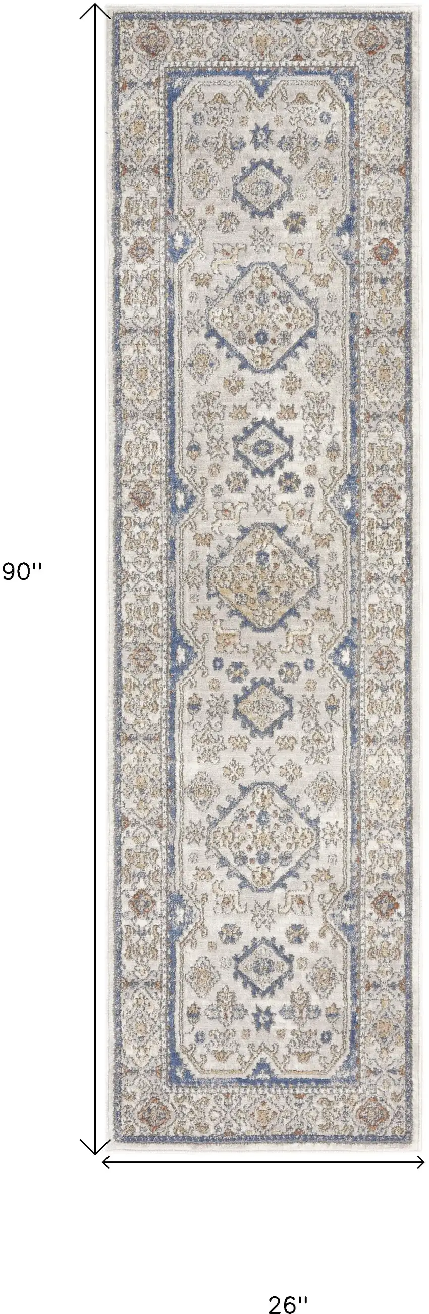 Blue and Gray Medallion Power Loom Runner Rug Photo 3