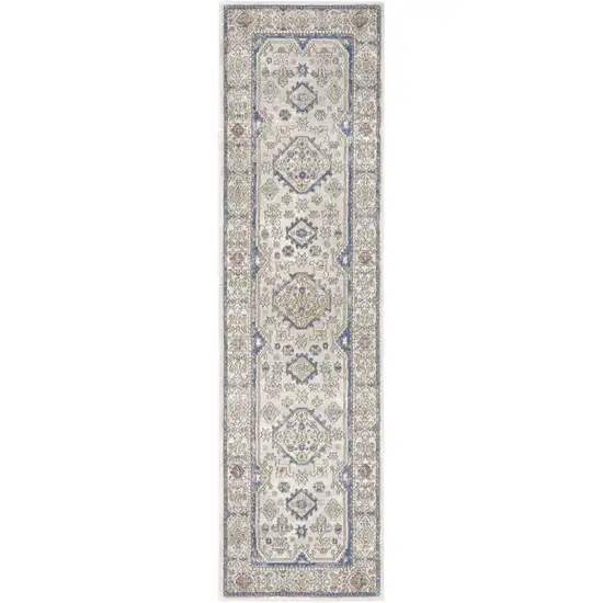 8' Blue And Gray Medallion Runner Rug Photo 3