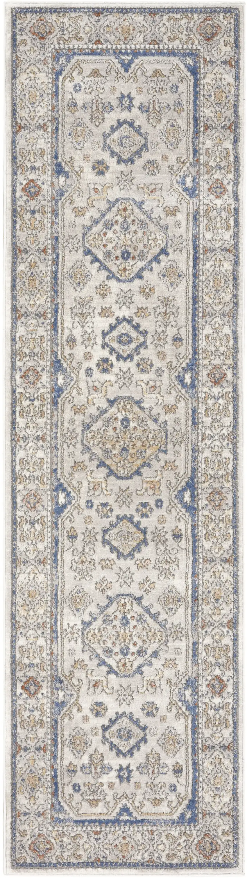 8' Blue And Gray Medallion Runner Rug Photo 3