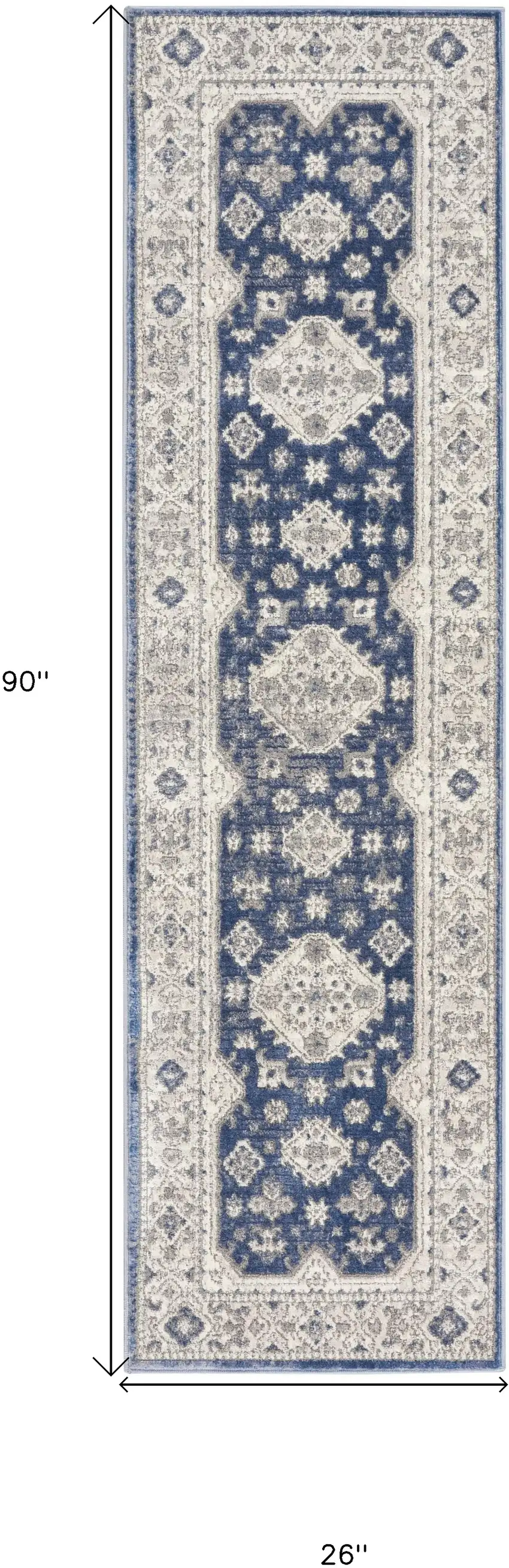 Blue and Gray Medallion Power Loom Runner Rug Photo 3