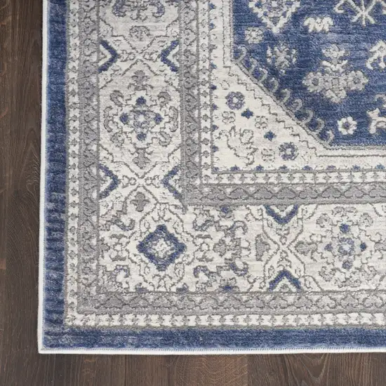 8' Blue And Gray Medallion Runner Rug Photo 5