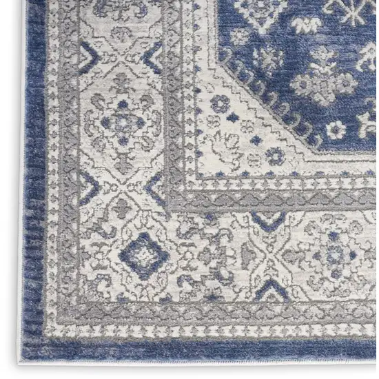 8' Blue And Gray Medallion Runner Rug Photo 7