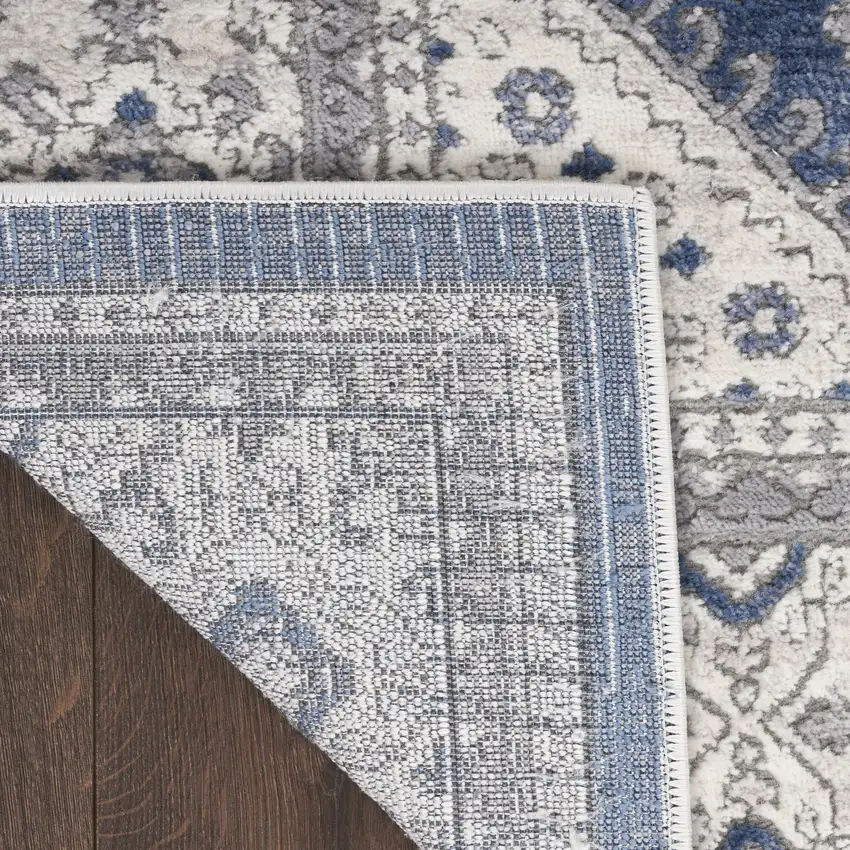 8' Blue And Gray Medallion Runner Rug Photo 9