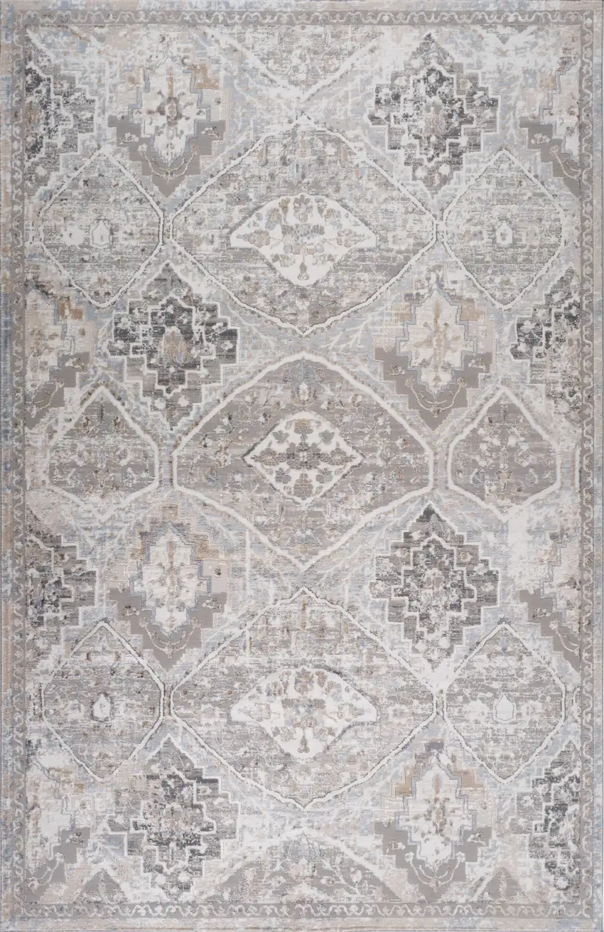 Blue and Gray Oriental Distressed Area Rug Photo 2