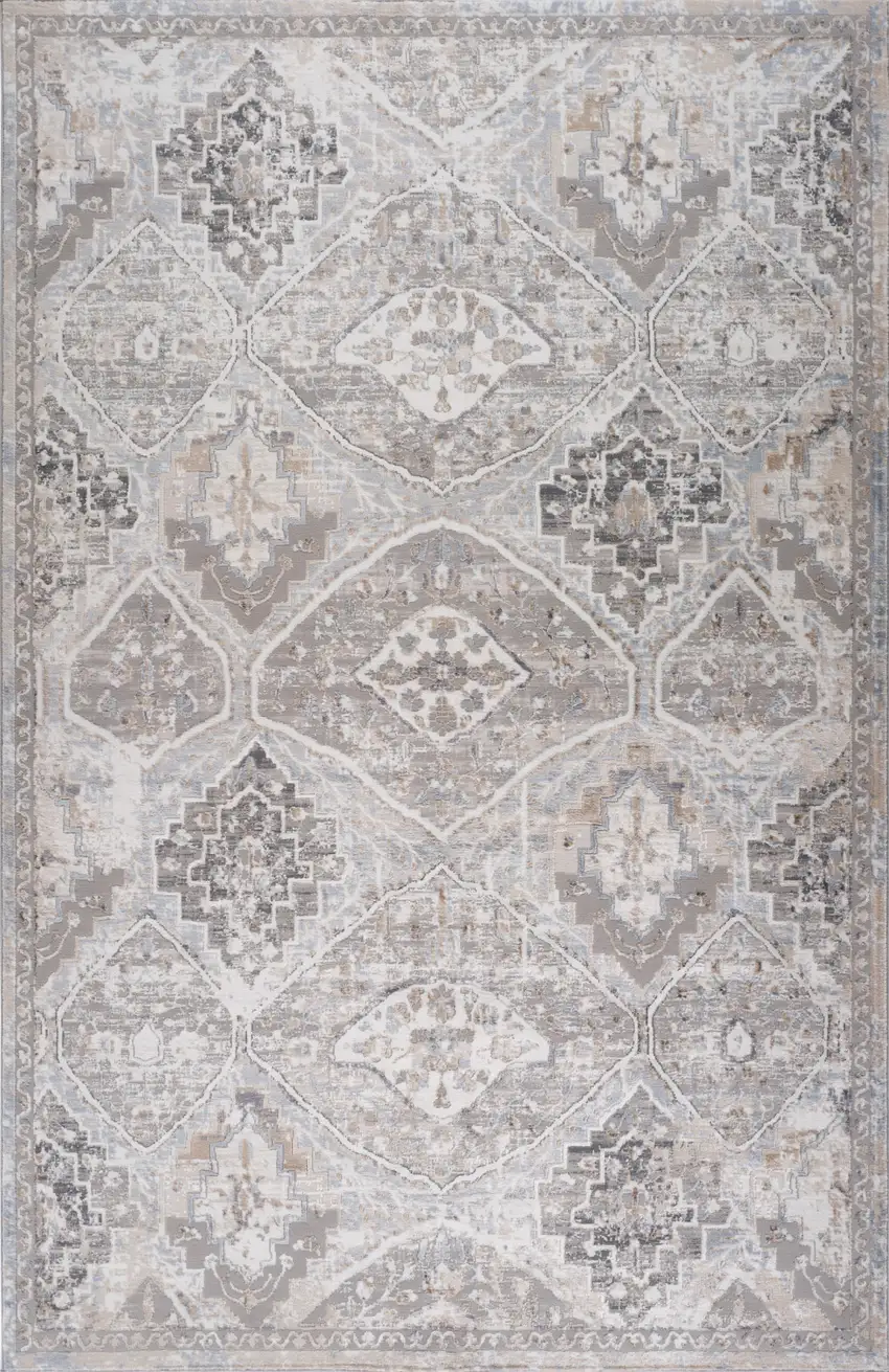 Blue and Gray Oriental Distressed Area Rug Photo 4