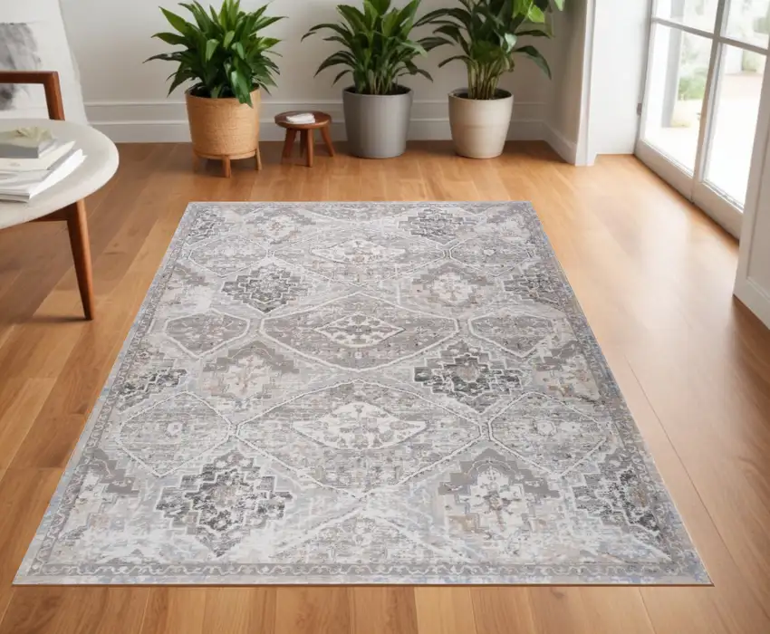 Blue and Gray Oriental Distressed Area Rug Photo 1