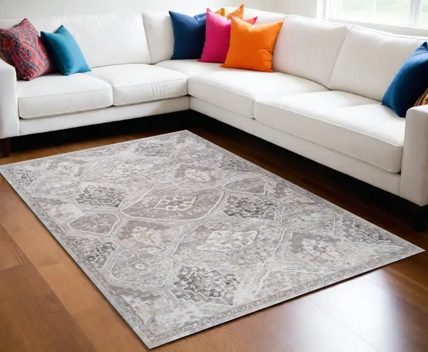 Blue and Gray Oriental Distressed Area Rug Photo 1
