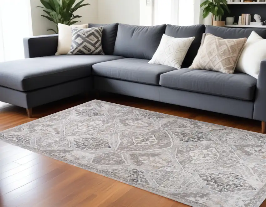Blue and Gray Oriental Distressed Area Rug Photo 1