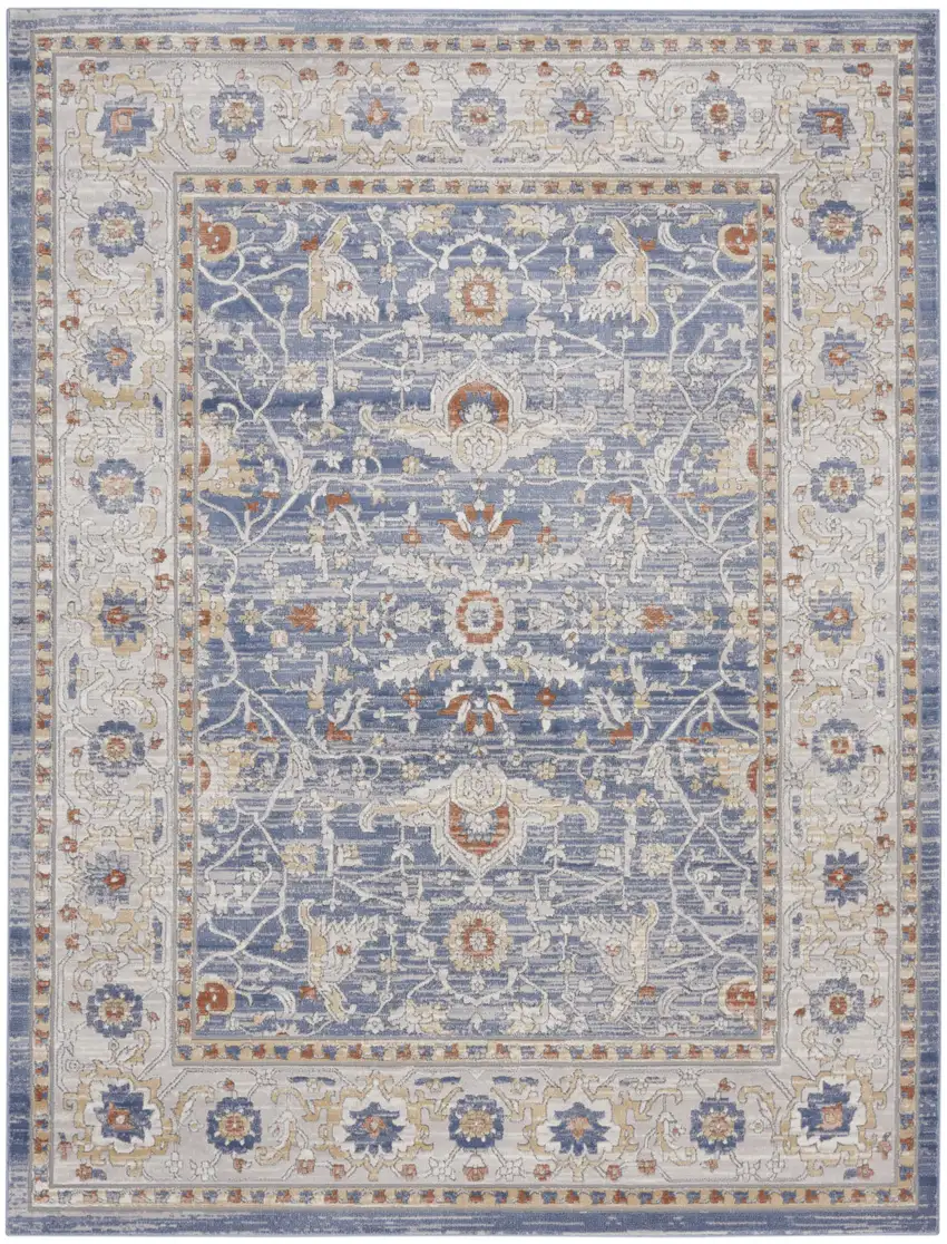 Blue and Gray Oriental Power Loom Area Rug Photo 1