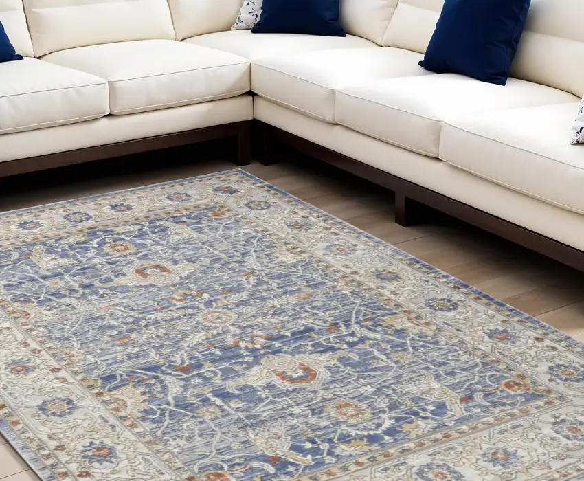 Blue and Gray Oriental Power Loom Area Rug Photo 1