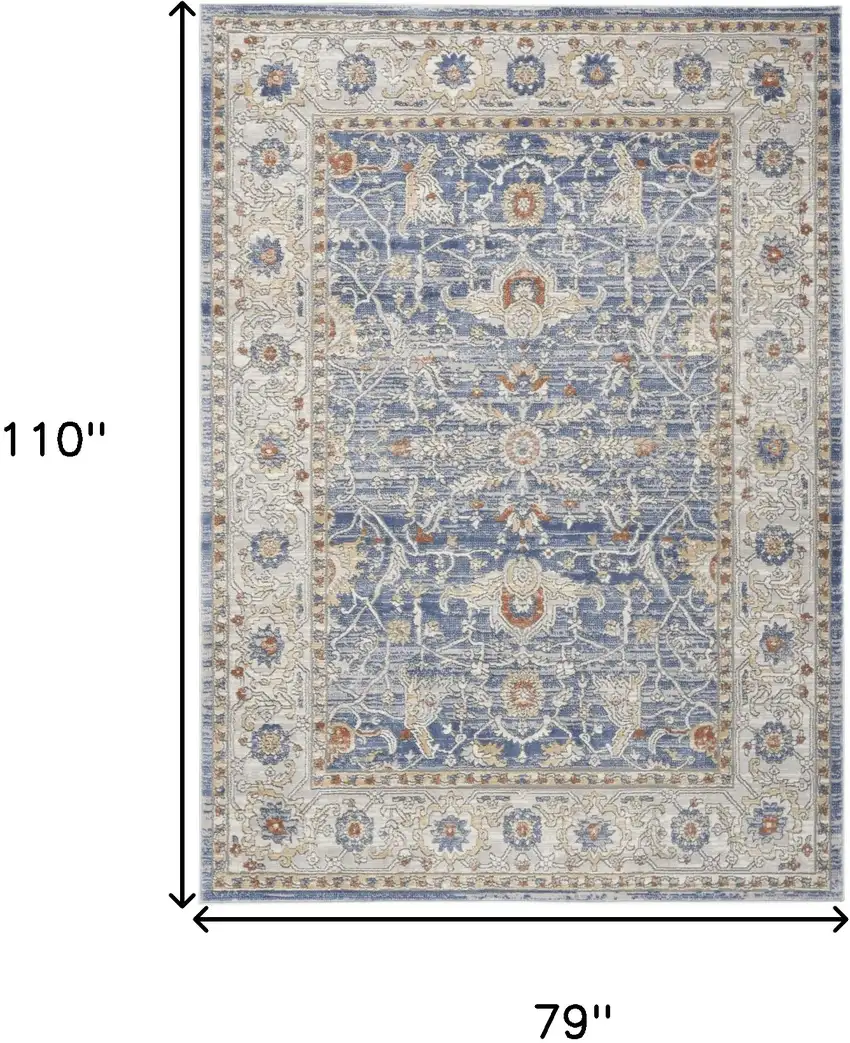 Blue and Gray Oriental Power Loom Area Rug Photo 3