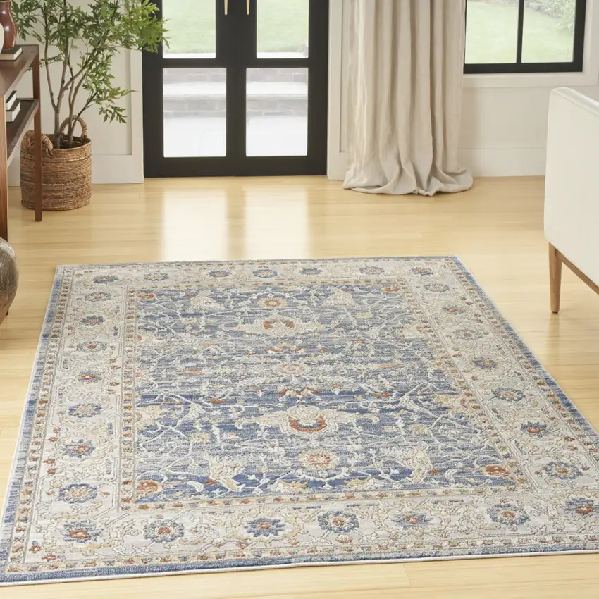 Blue and Gray Oriental Power Loom Area Rug Photo 4