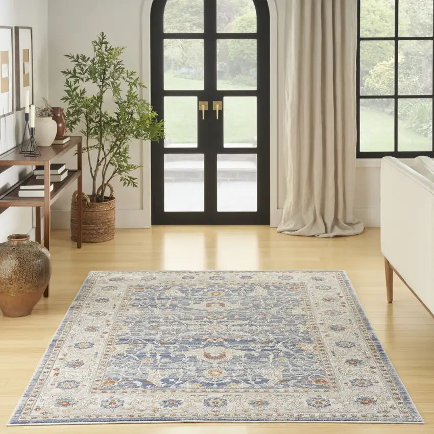 Blue and Gray Oriental Power Loom Area Rug Photo 5