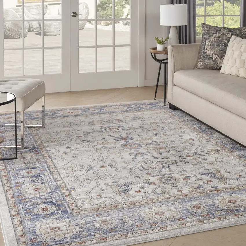 Blue and Gray Oriental Power Loom Area Rug Photo 5