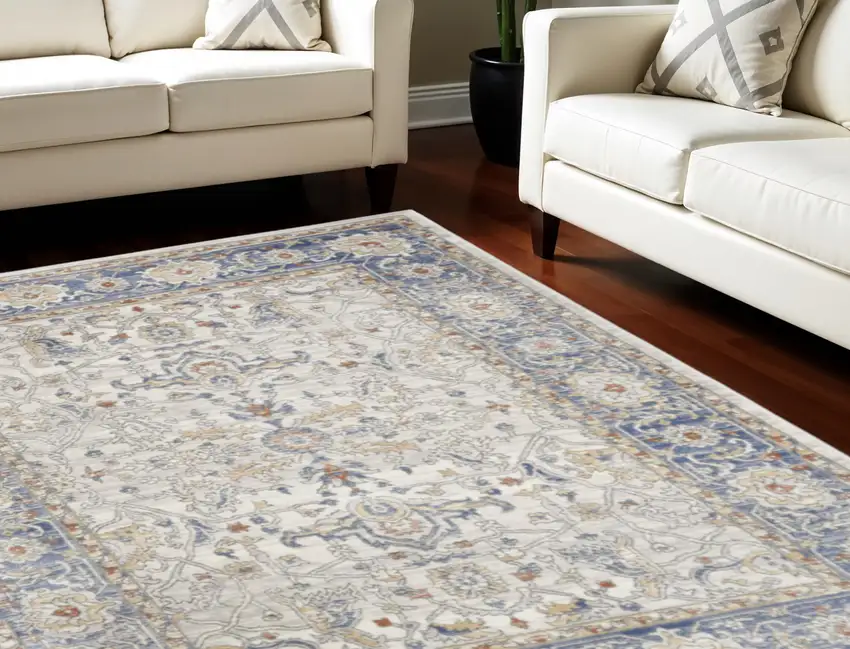 Blue and Gray Oriental Power Loom Area Rug Photo 1