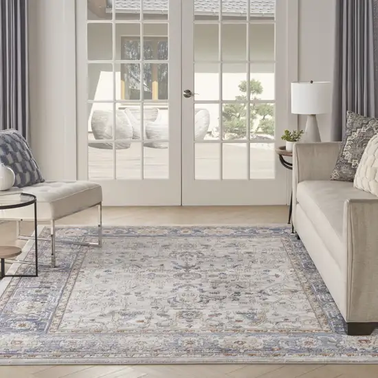 Blue and Gray Oriental Power Loom Area Rug Photo 6