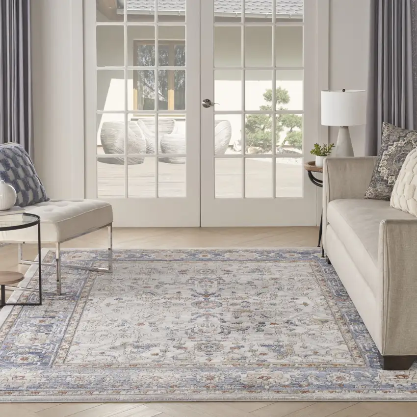 Blue and Gray Oriental Power Loom Area Rug Photo 6