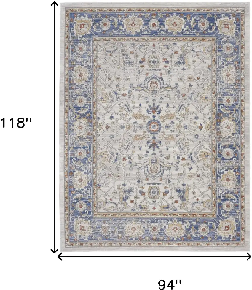 Blue and Gray Oriental Power Loom Area Rug Photo 3