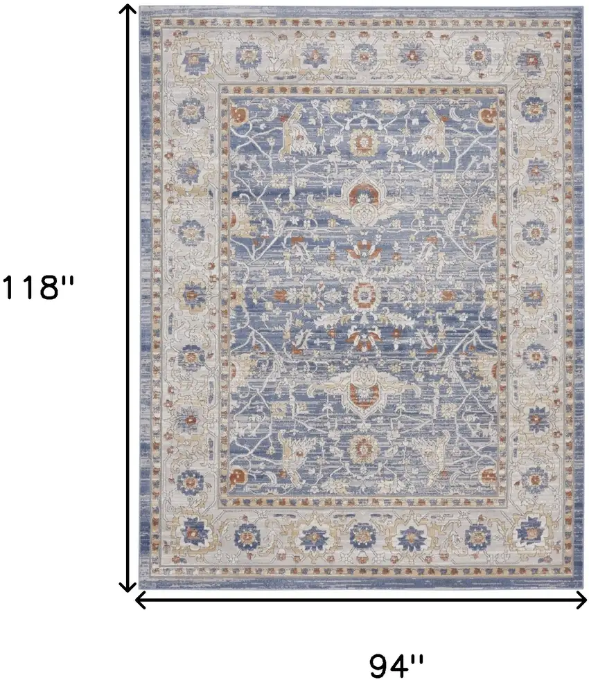 Blue and Gray Oriental Power Loom Area Rug Photo 3