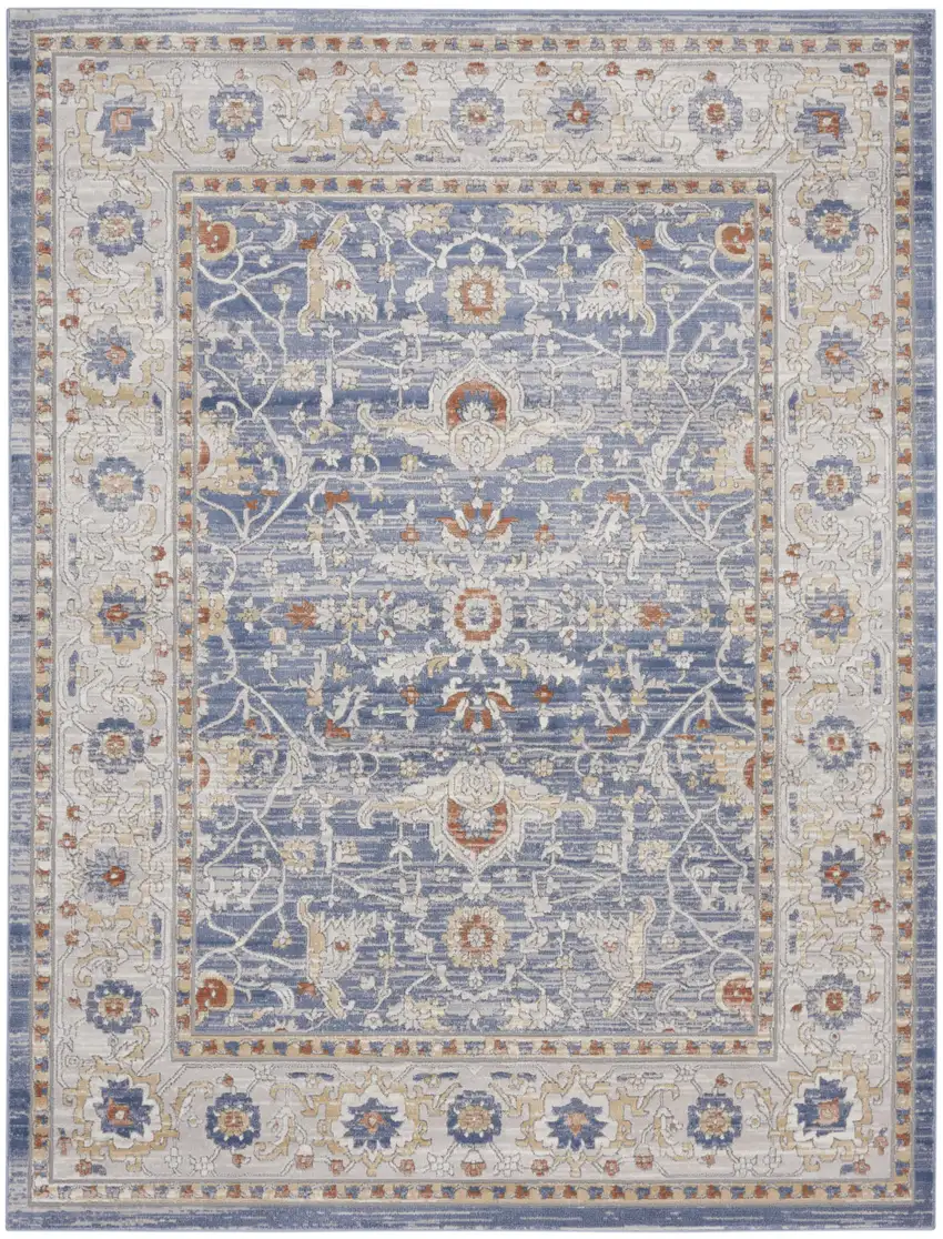 Blue and Gray Oriental Power Loom Area Rug Photo 8