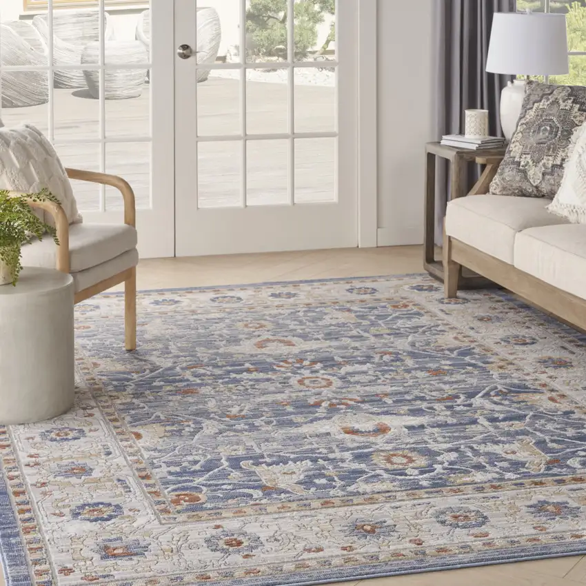 Blue and Gray Oriental Power Loom Area Rug Photo 4