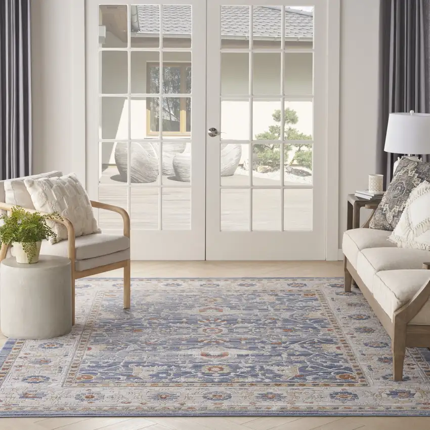 Blue and Gray Oriental Power Loom Area Rug Photo 5